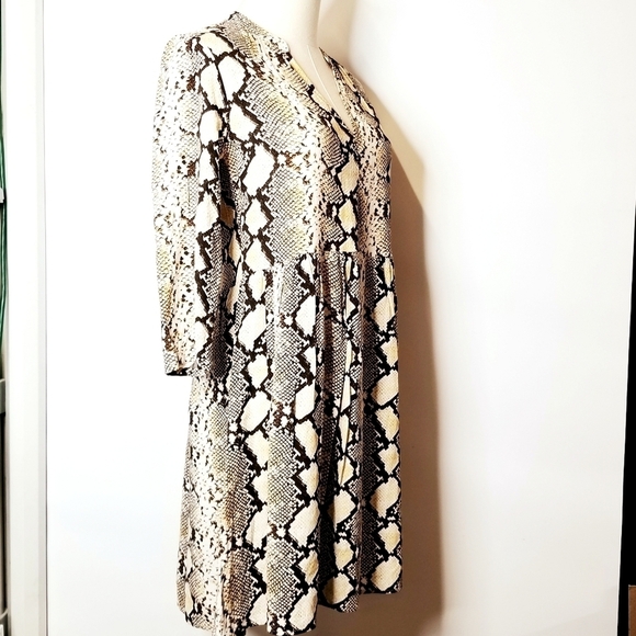MAEVE by Anthropologie Tan Snake Skin Python Print  A-Line V-Neck Short Dress, S - Picture 3 of 13